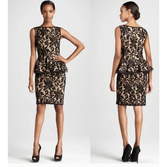 Tadashi Shoji Black Lace Peplum Sheath Dress Women’s 2 Elegant Cocktail Elegant - Picture 1 of 12